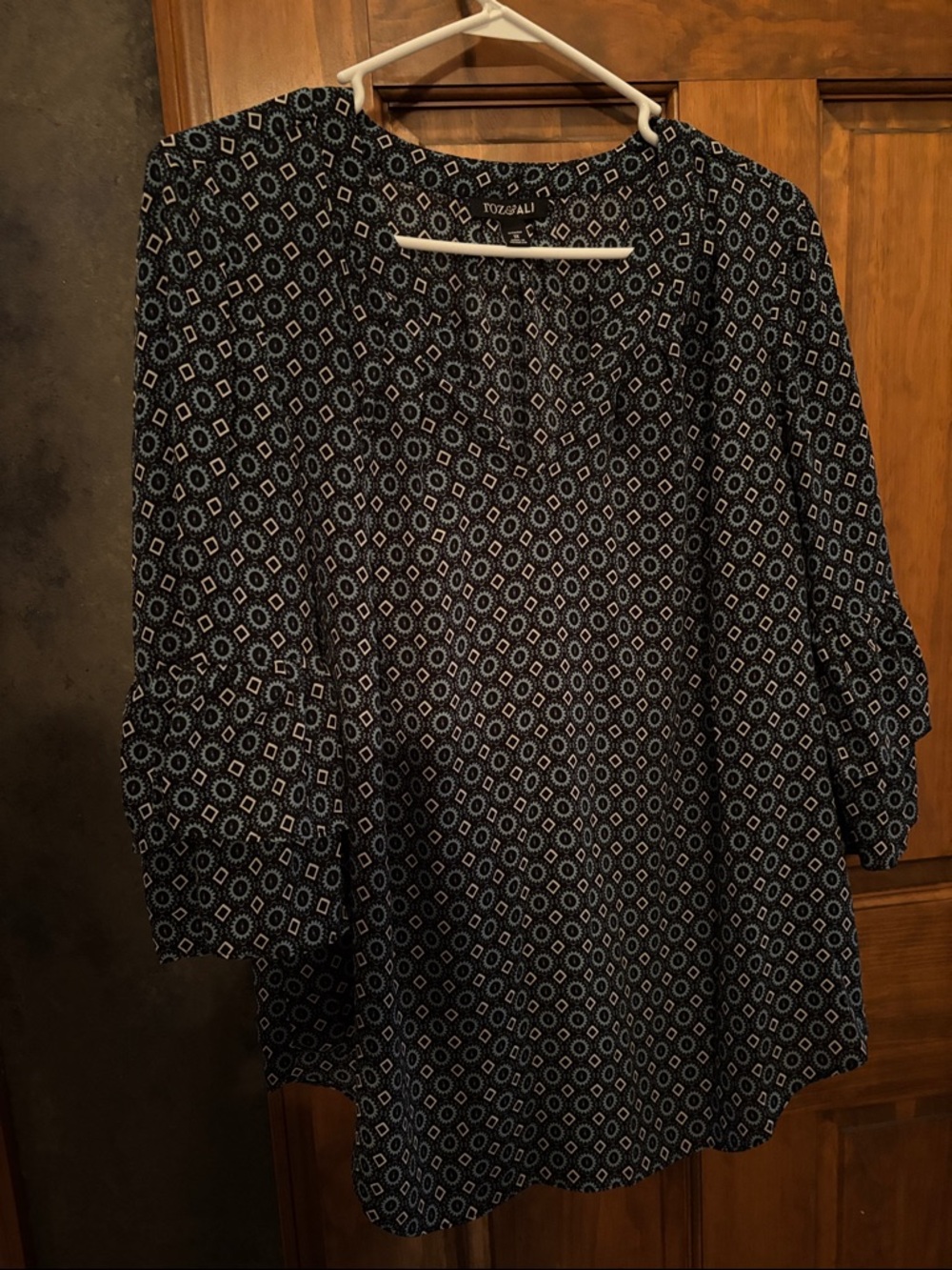 Roz & Ali Black Geo Print Tunic Blouse